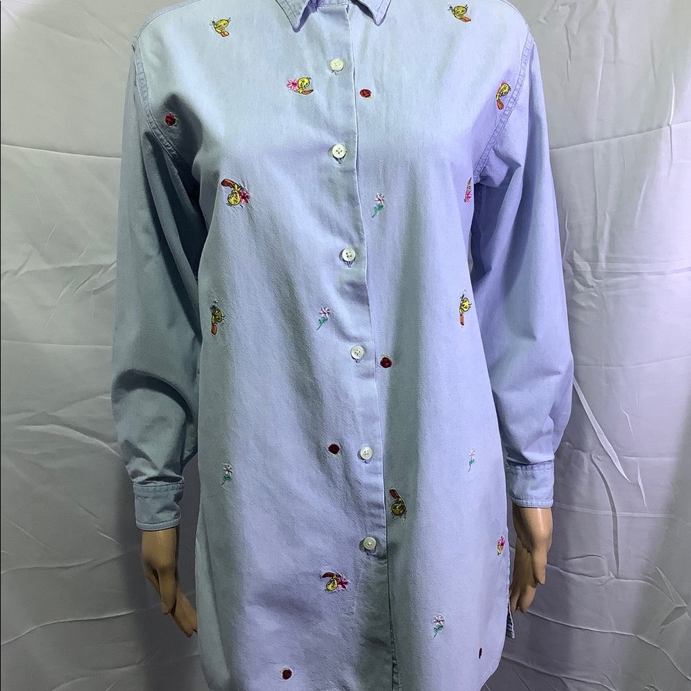 Warner Bros Studio Store Women’s Vtg 90’s Tweety Bird Denim Chambray Shirt XS